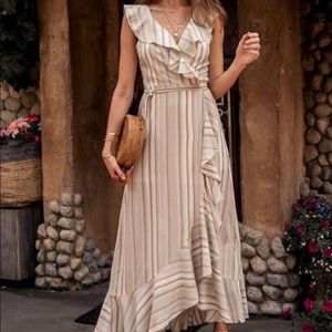 Olive and cream ruffle maxi